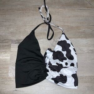 (Bin 6) SHEIN, split halter top black w/ cow print, Size XS